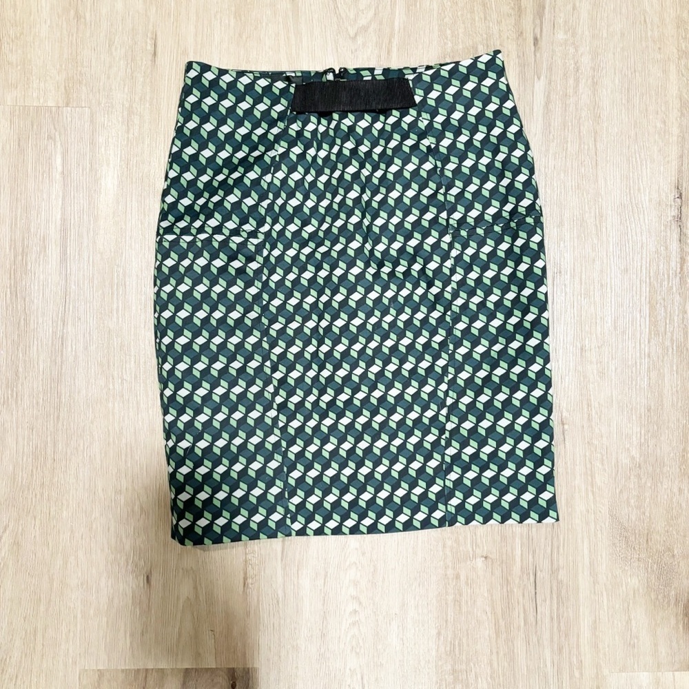 Corey Lynn Calter‎ Women’s Petite Green Geometric Cube Jacquard Skirt